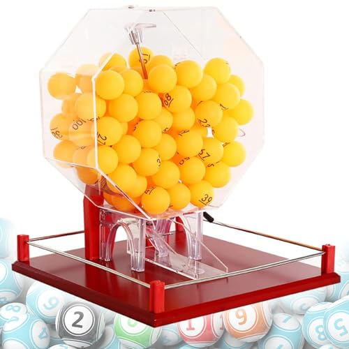 KJZQXYX Manuelle Lotteriemaschine, Handkurbel-Kugelnummernauswahl, inklusive Acryl-Bingo-Käfig, 100 Stück Ball, farbenfrohe Lotteriemaschine (Red) von KJZQXYX