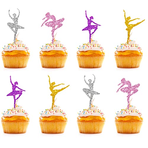 24 Stück – Ballerina Cupcake Topper, Rosa & Gold & Silber & Lila Glitzer Ballett Tänzerin Mädchen Cupcake Dekoration, Kuchendekorationen für Hochzeit Thema Mädchen Geburtstag Party von KKAIRA