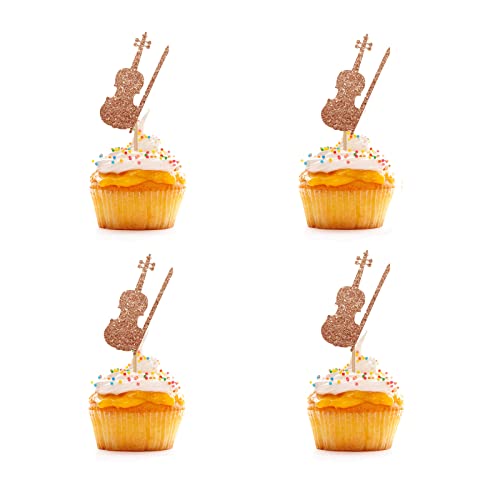 24 Stück – Violine Cupcake Topper, Rose Gold Glitter Cello Cupcake Picks Kuchen Dekorationen für Musik Thema Geburtstag Geschlechtsoffenbarung Party von KKAIRA