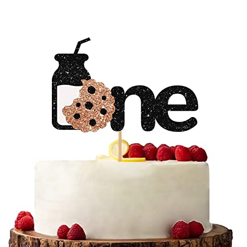 Braune Kekse & Milch One Cake Topper Happy 1st Birthday Cake Topper Glitzer Kuchen Dekorationen für Babys ersten Geburtstag Jahrestag Party von KKAIRA