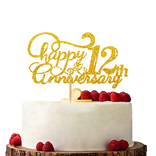 Gold Happy 12th Anniversary Cake Topper Verlobung Jahrestag Kuchen Topper Glitzer Kuchen Dekorationen für 12. Jahrestag Hochzeit Party von KKAIRA