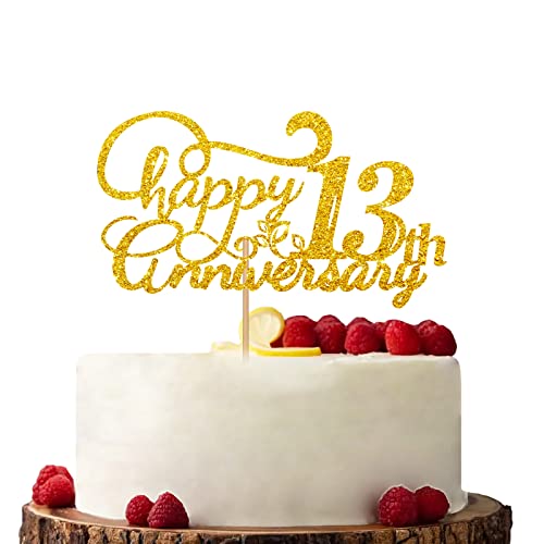 Gold Happy 13th Anniversary Cake Topper Verlobung Jahrestag Kuchen Topper Glitzer Kuchen Dekorationen für 13. Jahrestag Hochzeit Party von KKAIRA