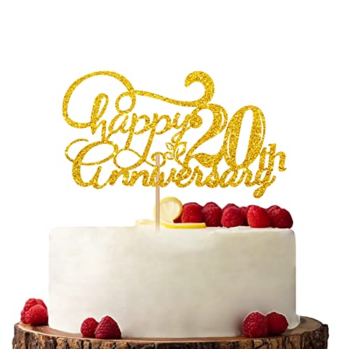 Gold Happy 20th Anniversary Cake Topper Verlobung Jahrestag Kuchen Topper Glitzer Kuchen Dekorationen für 20. Jahrestag Hochzeit Party von KKAIRA