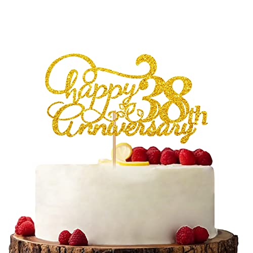 Gold Happy 38th Anniversary Cake Topper Verlobung Jahrestag Kuchen Topper Glitzer Kuchen Dekorationen für 38. Jahrestag Hochzeit Party von KKAIRA