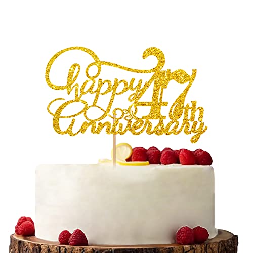 Gold Happy 47th Anniversary Cake Topper Verlobung Jahrestag Kuchen Topper Glitzer Kuchen Dekorationen für 47. Jahrestag Hochzeit Party von KKAIRA