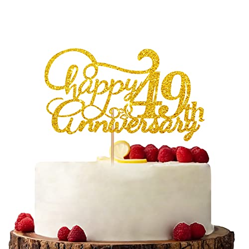 Gold Happy 49th Anniversary Cake Topper Verlobung Jahrestag Kuchen Topper Glitzer Kuchen Dekorationen für 49. Jahrestag Hochzeit Party von KKAIRA