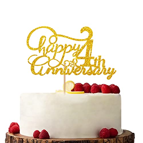 Gold Happy 4th Anniversary Cake Topper Verlobung Jahrestag Kuchen Topper Glitzer Kuchen Dekorationen für 4. Jahrestag Hochzeit Party von KKAIRA