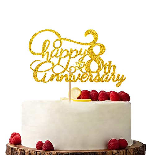 Gold Happy 8th Anniversary Cake Topper Engagement Anniversary Cake Topper Glitter Cake Decorations for 8th Anniversary Wedding Party von KKAIRA