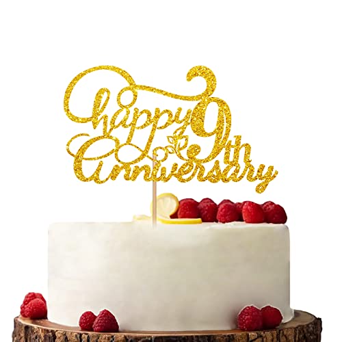 Gold Happy 9th Anniversary Cake Topper Verlobung Jahrestag Kuchen Topper Glitzer Kuchen Dekorationen für 9. Jahrestag Hochzeit Party von KKAIRA