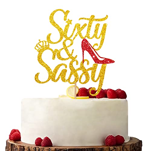 Gold Sixty & Sassy Cake Topper, 60. Geburtstag Party Cake Topper, Glitzer Heels Kuchen Dekorationen für Happy 60th Birthday/Anniversary Party von KKAIRA