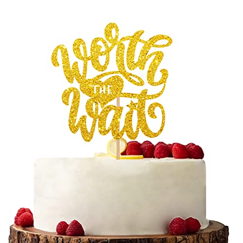 Gold Worth The Wait Cake Topper, Ankündigung Party Kuchen Dekor, Glitzer Kuchen Dekorationen für Willkommen Baby/Gender Reveal Party von KKAIRA