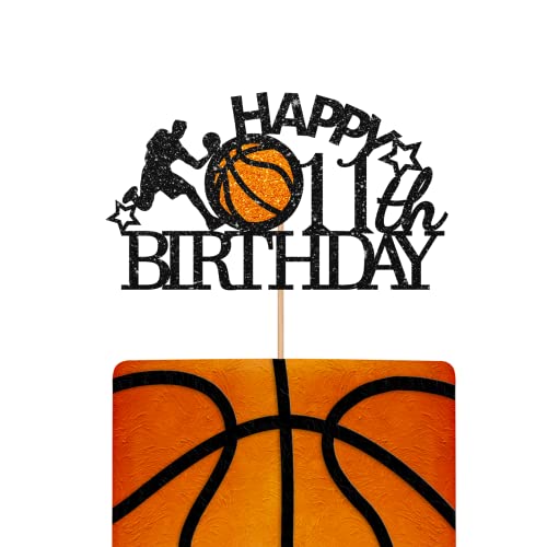 Schwarz Happy 11th Birthday Cake Topper Geburtstag Party Cake Topper Glitzer Basketball Kuchen Dekorationen für 11 Geburtstag Jahrestag Party von KKAIRA