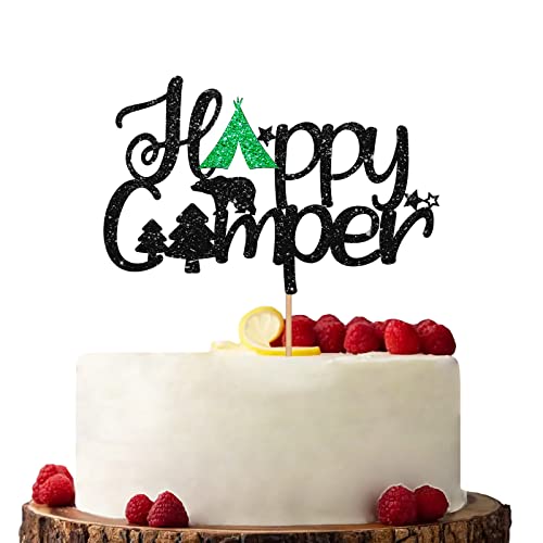 Schwarz Happy Camper Cake Topper, Baby Shower Cake Topper, Glitter Zelt Kuchen Dekorationen für Baby Erste Geburtstagsfeier von KKAIRA