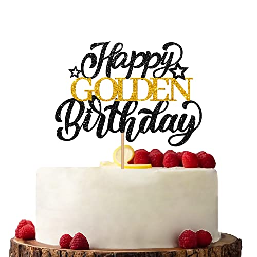 Schwarz Happy Golden Birthday Cake Topper, Geburtstag Cake Topper, Glitzer Sterne Kuchen Dekorationen für 1. 21. 25. 28. 30. 50. 60. Geburtstag Party von KKAIRA