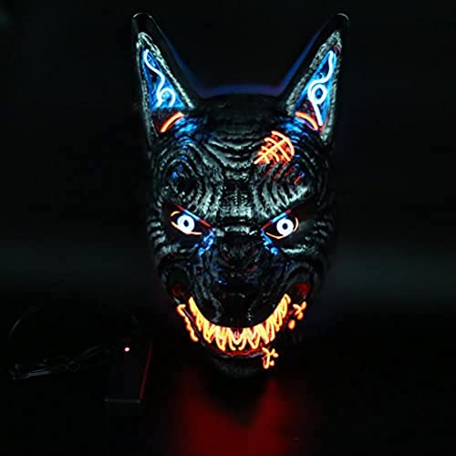 KKPLZZ Halloween Cosplay Helm, PVC Wolf Head Face Cover LED Luminous Wolf Head Cover Tier Helm Party Kostüm Requisiten Unisex von KKPLZZ