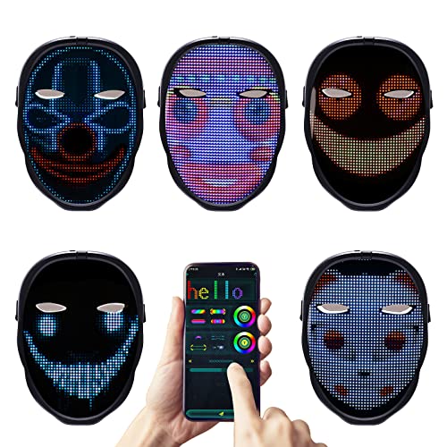 KKTECT LED Maske ​leuchtende Maske Wireless App Control, 45 Animationen, 70 Bildern, DIY Mustern, Foto Upload und Musik Rhythmus Maske Induktionsschalters für Partys led Masken von KKTECT