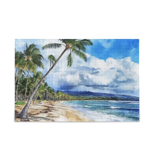 Coconut Grove Sandy Beach Puzzle Wooden Jigsaw Puzzles Hard Brain Games for Adults 1000Pcs von KLL