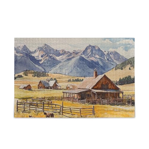 Cowboy Ranch Horse Mountain Jigsaw Wooden Jigsaw Puzzles Hard Brain Games for Adults 1000 Piece von KLL