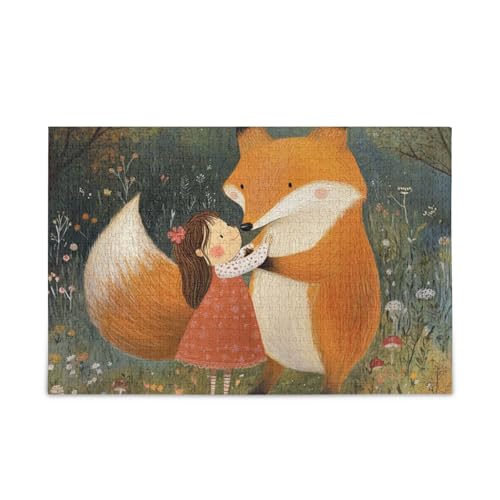 Cute Fox Little Girl Jigsaw Puzzles Wooden Jigsaw Puzzles Cool Brain Teasers for Adults 1000 Piece von KLL