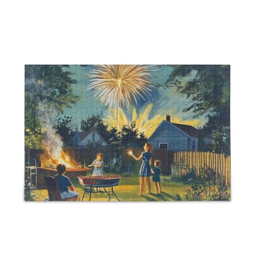 Family Fireworks Barbecue Jigsaw Puzzles Wooden Jigsaw Puzzles Hard Brain Games for Adults 1000Pcs von KLL