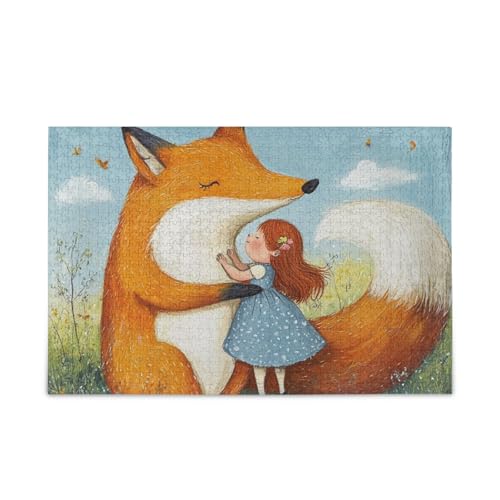 Fox Little Girl Blue Puzzle Wooden Jigsaw Puzzles Funny Gifts for Aged 1000 Pieces von KLL