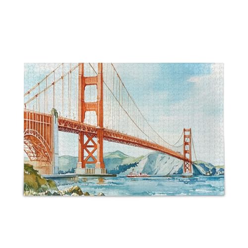 Golden Gate Bridge Blue Jigsaw Puzzle Wooden Jigsaw Puzzles Difficult Games for Adults 1000 Piece von KLL