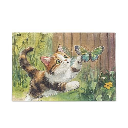 Katze zarte Schmetterling Yard Puzzles Holzpuzzles für Erwachsene 1000 Teile von KLL