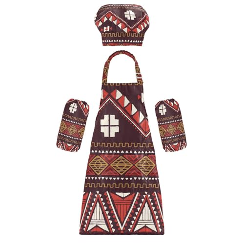 Kinder-Küchen-Set, 3 Stück, mehrfarbig, Tribal Bohemian (24) Schürzen für Kinder mit Taschen zum Basteln, 3-12 Jahre von KLL