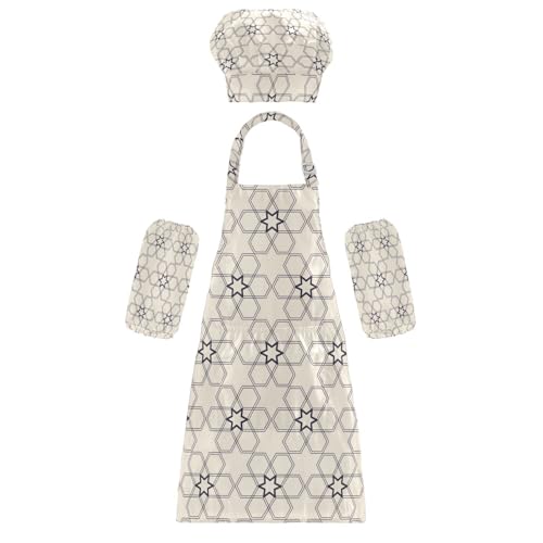 Kinder-Küchen-Set, 3-teiliges Set, funktionelles islamisches Design (8) Verstellbare Kinderschürze mit Taschen zum Kochen und Malen von 3-12 Jahren von KLL