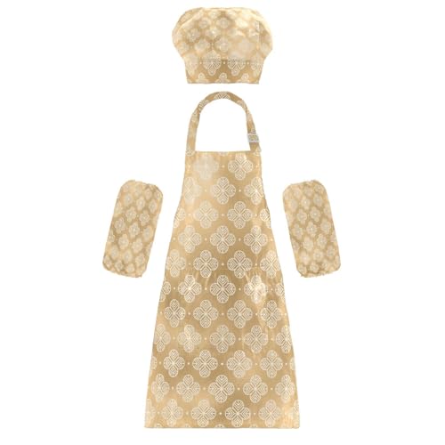 Kinder-Küchen-Set, 3-teiliges Set, geometrisches Muster Gold (7) Kinderschürze mit Taschen für Kinder von 3-12 Jahren von KLL