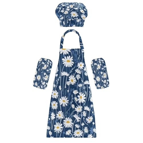 Kinderschürzen, niedliche blaue Gänseblümchen, Blumenmalerei-Schürzen mit Taschen zum Backen, Kochen, Malen, 3–12 Jahre alt von KLL