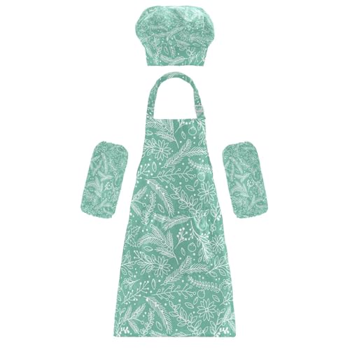 Koch-Set für Kinder, wasserdicht, Frohe Weihnachten, Blumenmuster, 11 Stück, Küche, Kochen, Kinderschürzen mit Taschen zum Kochen, Malen, 3–12 Jahre von KLL