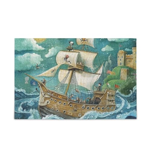 Piratenschiff Blaues Meer Puzzles Holzpuzzles Schwierige Geschenke für Erwachsene 500 Teile von KLL