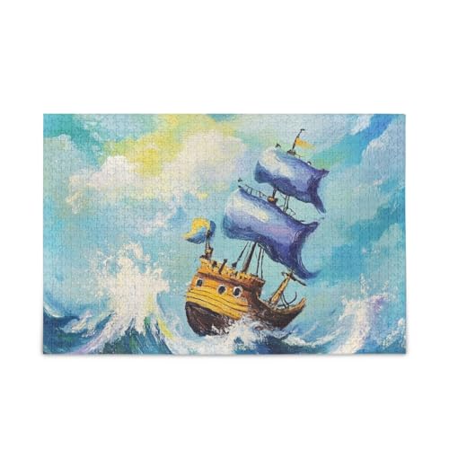 Piratenschiff Meereswelle Puzzle Holzpuzzles Schwierige Geschenke für Alter 1000 Teile von KLL