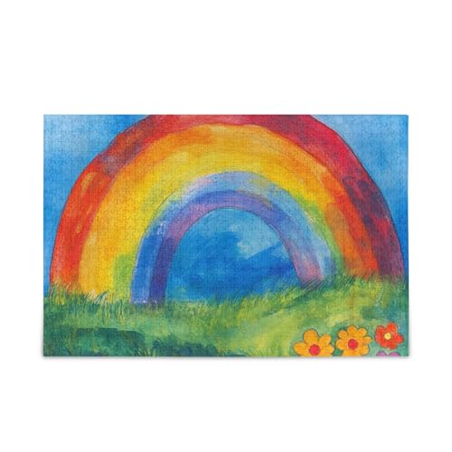 Rainbow Blue Sky Jigsaw Wooden Jigsaw Puzzles Cool Brain Teasers for Adults 1000 Pieces von KLL