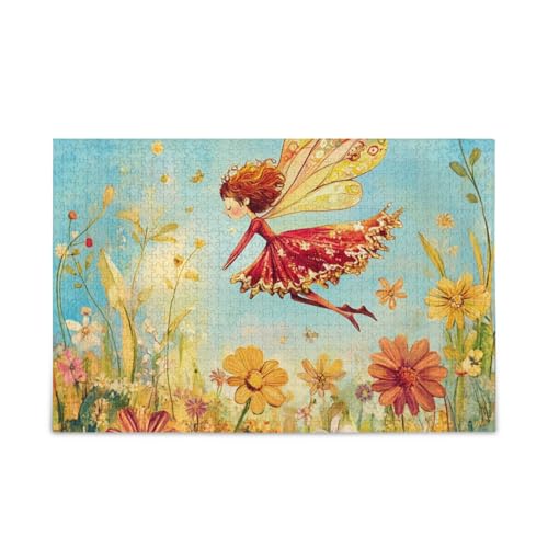 Red Dress Fairy Flower Garden Puzzle Wooden Jigsaw Puzzles Cool Brain Teasers for Aged 1000 Pieces von KLL