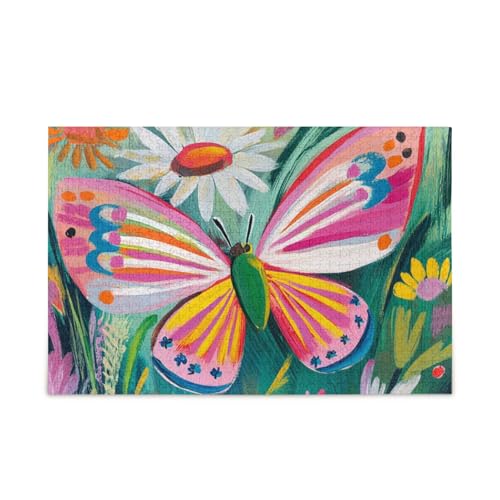 Schmetterling flatternde bunte Blumen Puzzle Holzpuzzles schwierige Gehirnspiele für Erwachsene 1000 Teile von KLL