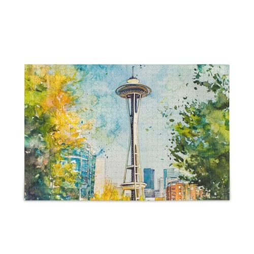 Space Needle Jigsaw Puzzles Wooden Jigsaw Puzzles Hard Brain Teasers for Adults 1000Pcs von KLL