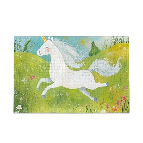 Unicorns Green Meadow Puzzle Wooden Jigsaw Puzzles Difficult Brain Games for Adults 1000 Piece von KLL