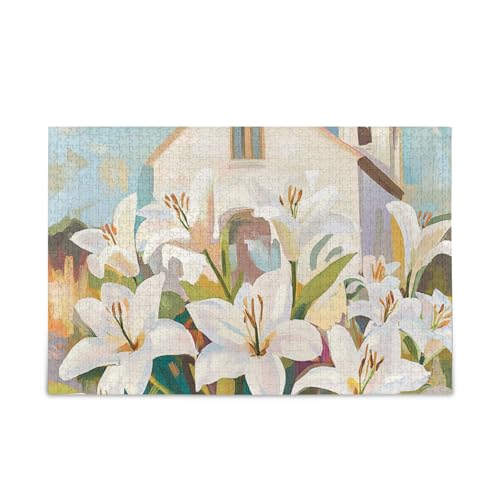 White Lilies Easter Sunday Church Jigsaw Puzzle Wooden Puzzles Difficult Brain Teasers for Aged 1000 Pieces von KLL