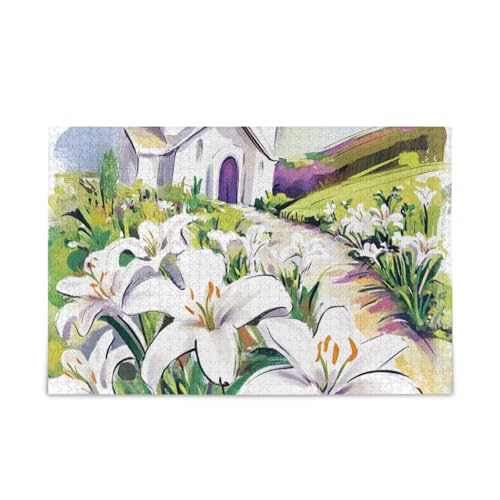 White Lilies Easter Sunday Puzzles Wooden Puzzles Hard Gifts for Adults 500pcs von KLL