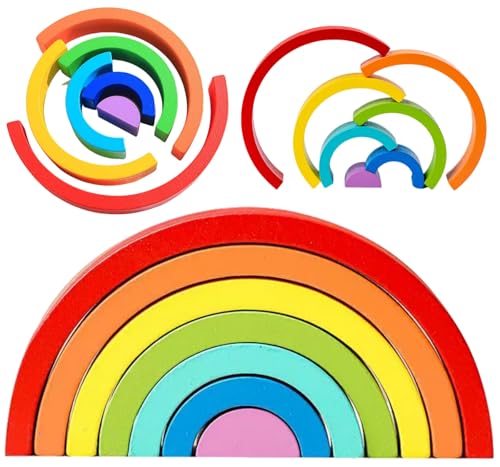 KLLJ Hölzernes Regenbogenspielzeug, Regenbogen Holzspielzeug, Regenbogen Montessori Spielzeug, Geometrie Vorschulspielzeug von KLLJ