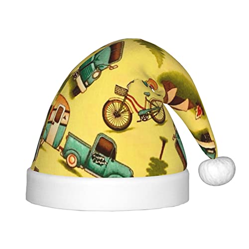 KLMELLMDE Kinder Weihnachten Auto und Fahrrad Hut Plüsch Weihnachtsmütze für Jungen und Mädchen Patchwork Druck Weihnachtstag Hut Geeignet für Weihnachten Neujahr Urlaub Thema Party Hut von KLMELLMDE