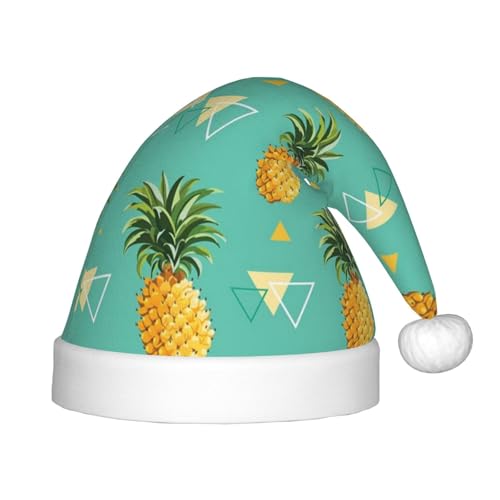 KLMELLMDE Kinder Weihnachten Tropische Frucht Ananas Hut Plüsch Weihnachtsmütze für Jungen und Mädchen Patchwork Druck Weihnachtstag Hut Geeignet für Weihnachten Neujahr Urlaub Thema Party Hut von KLMELLMDE