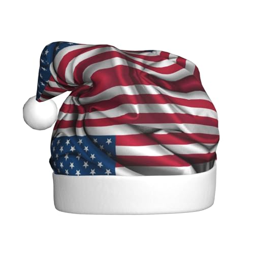 KLMELLMDE Weihnachtsmütze für Erwachsene, Plüsch, amerikanische Flagge, gemütlicher Weihnachtsparty-Hut, Weihnachtsgeschenk, Neujahrsgeschenk, für Damen und Herren von KLMELLMDE