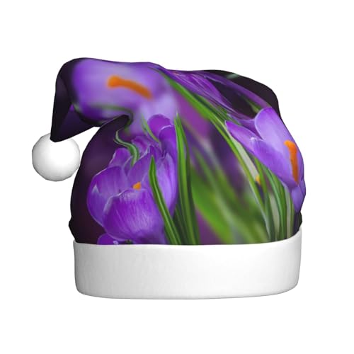 KLMELLMDE Weihnachtsmütze für Erwachsene, Plüsch, grüne Blätter und violette Blumen, gemütlicher Weihnachtsmütze, Weihnachtsgeschenk, Neujahrsgeschenk, für Damen und Herren von KLMELLMDE