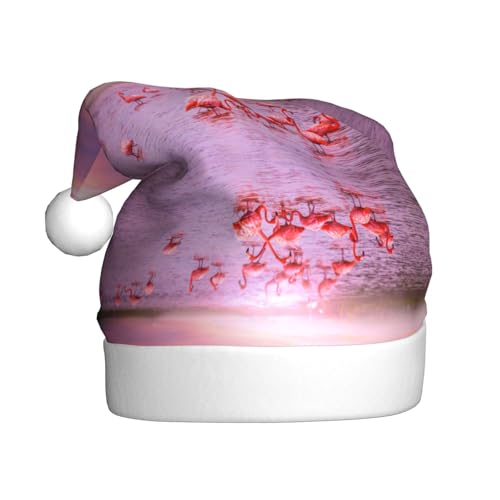 KLMELLMDE Weihnachtsmütze für Erwachsene, Plüsch, rosa Flamingos, gemütlicher Weihnachtsmütze, Weihnachtsgeschenk, Neujahrsgeschenk, für Damen und Herren von KLMELLMDE