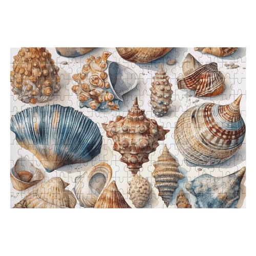 200 Teile Puzzle für Erwachsene, Holzpuzzle, herausfordernd, handgezeichnete Muscheln, benutzerdefiniertes Bilderpuzzle für Erwachsene, Familienspielabende, schwieriges Holzpuzzle von KLOPH