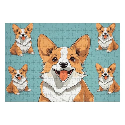 200 Teile Puzzle für Erwachsene Holz Herausforderung Puzzle Corgi Niedlicher Hund Benutzerdefiniertes Bild Puzzle für Erwachsene Familienspielabende Schwieriges Holzpuzzle von KLOPH