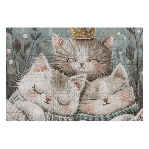 200 Teile Puzzle für Erwachsene Holz Herausforderung Puzzle Drei Katzen Schlafen Benutzerdefiniertes Bild Puzzle für Erwachsene Familienspielabende Schwieriges Holzpuzzle von KLOPH